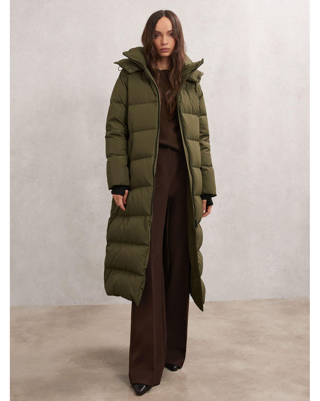 Reiss Natural Petite Belted Longline Hooded Puffer Coat