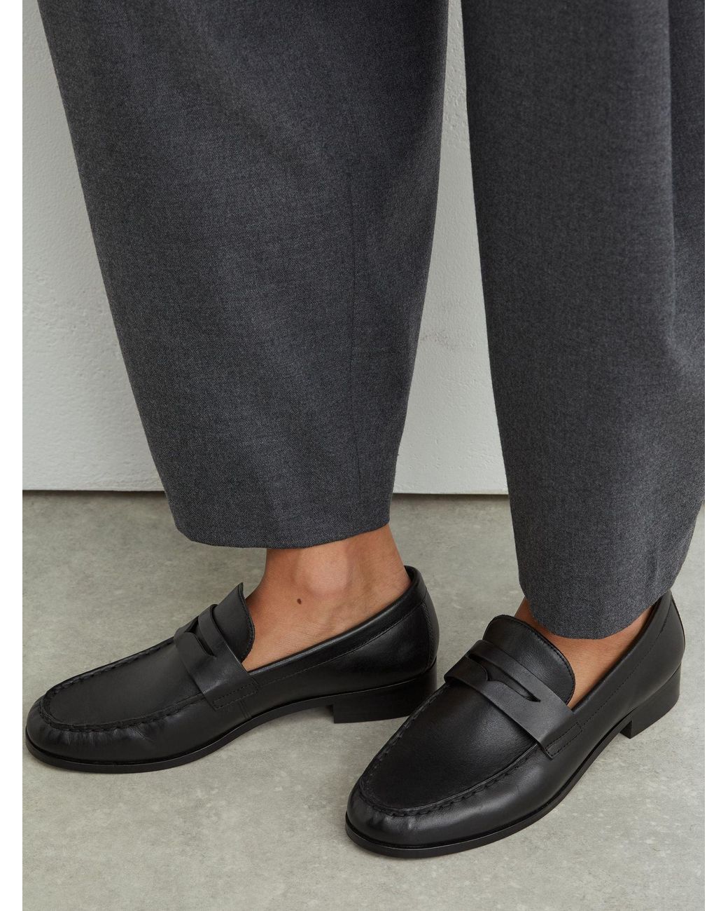 Reiss Black Leather Penny Loafers