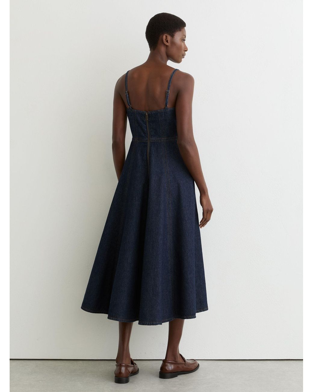 Reiss Blue Denim Fit-And-Flare Midi Dress