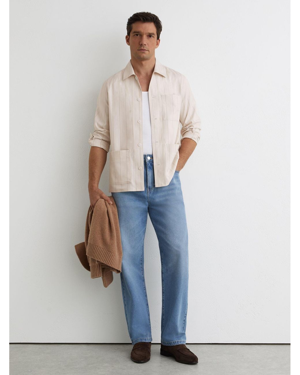 Reiss Natural Pinstripe Button-Through Overshirt for men