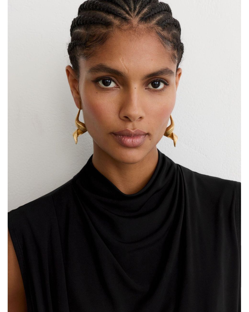 Reiss Black Draped High-Neck Sleeveless Maxi Dress