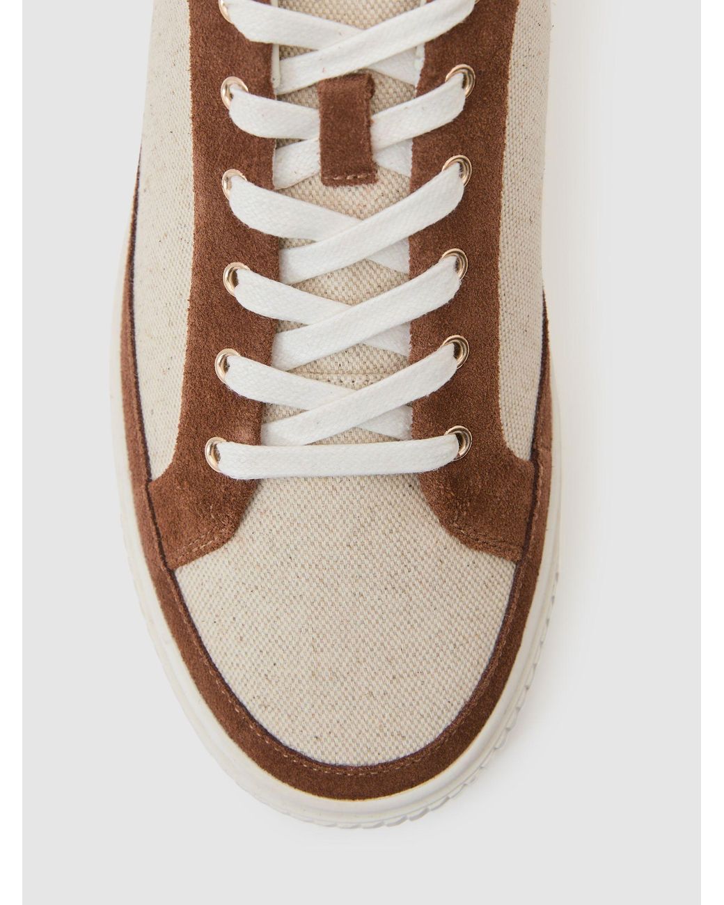 Reiss Natural Tan Leanne Suede Low-Top Platform Trainers