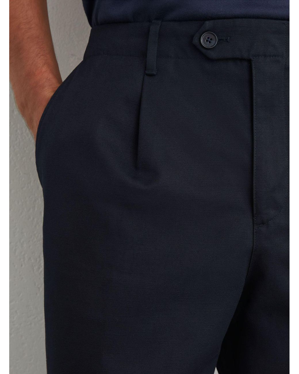 Reiss Blue Look - Navy Cotton Slub Pleated Relaxed-fit Trousers, 28 for men