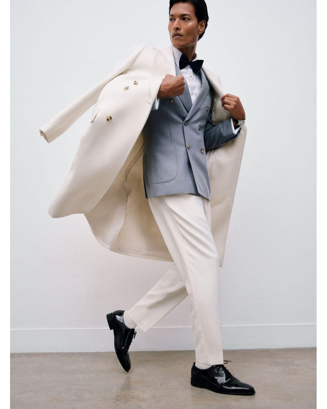 Reiss Gray Tailored-Fit Double-Breasted Blazer Wool-Blend for men