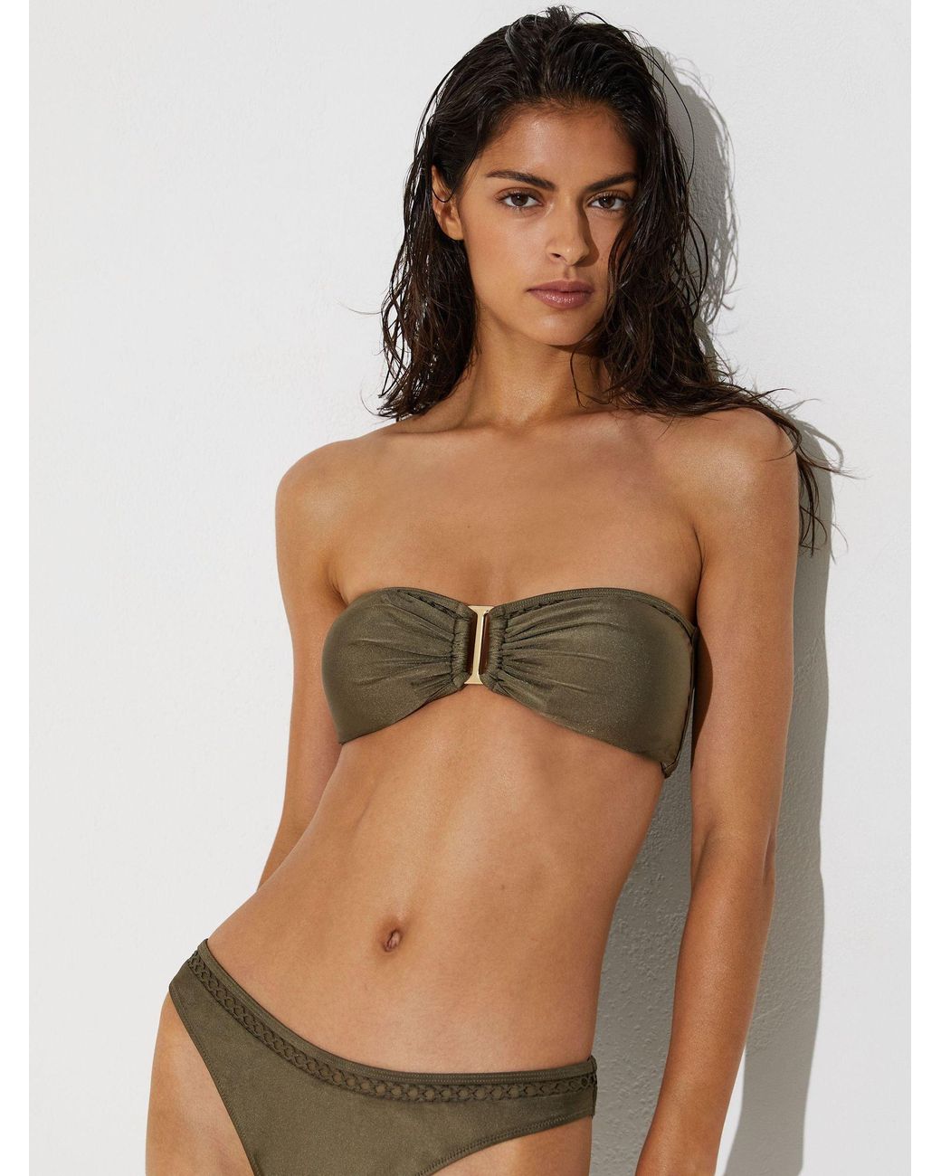 Reiss Brown Shimmer Bandeau Bikini Top