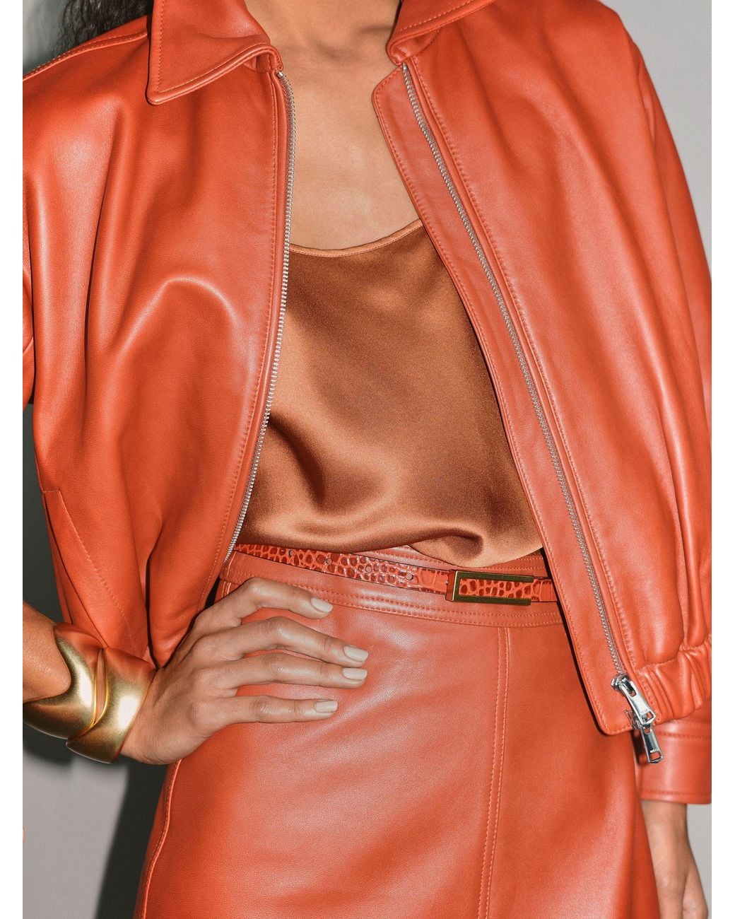 Reiss Orange Leather Crocodile-Effect Belt