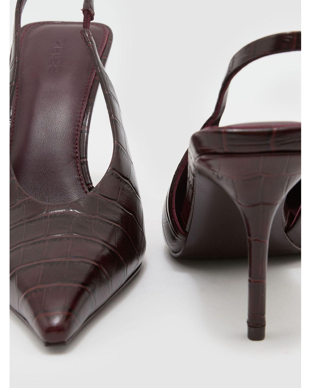 Reiss Red Leather Croc-Effect Slingback Mid-Heel Court Shoes
