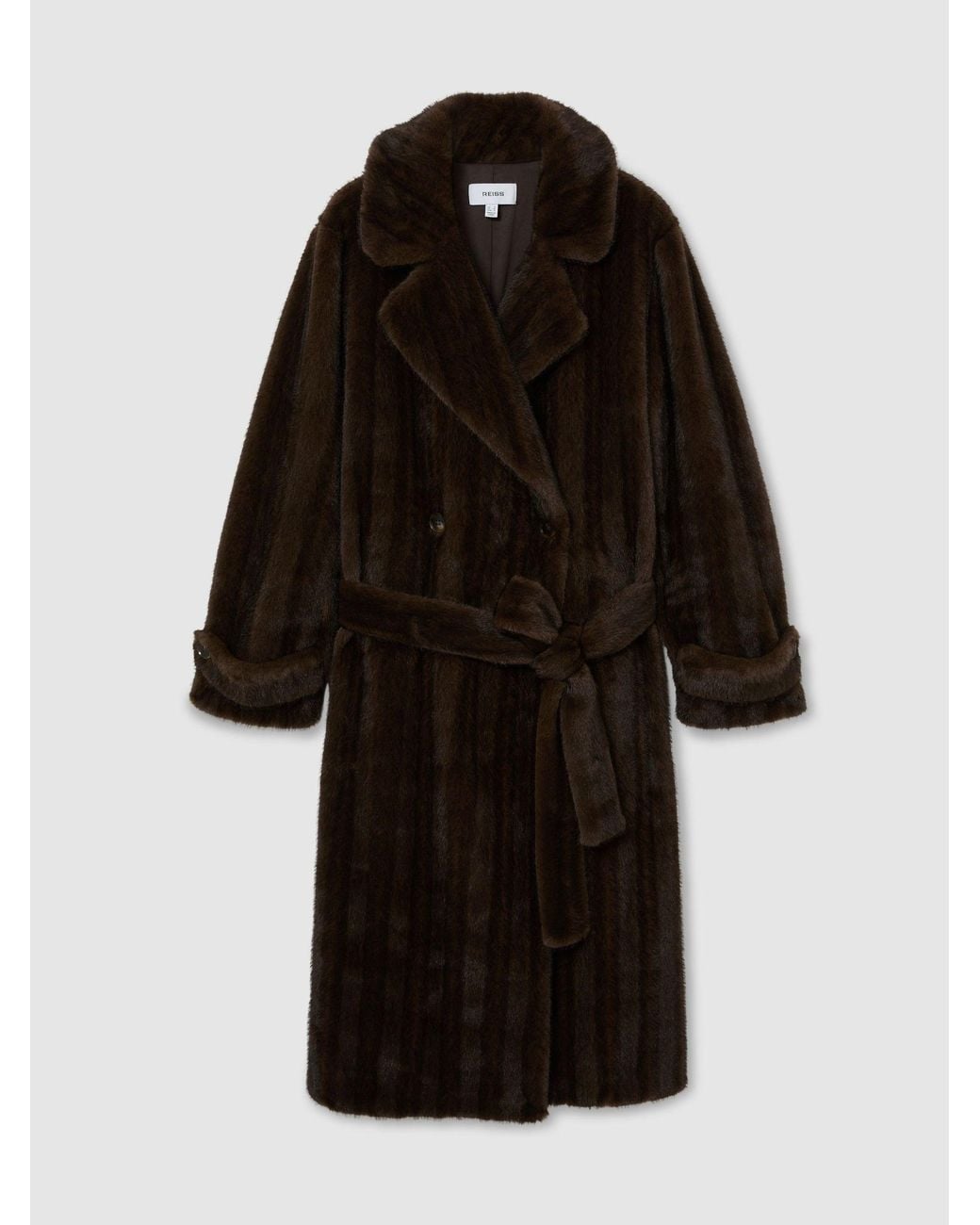 Reiss Black Faux-Fur Double-Breasted Long Coat