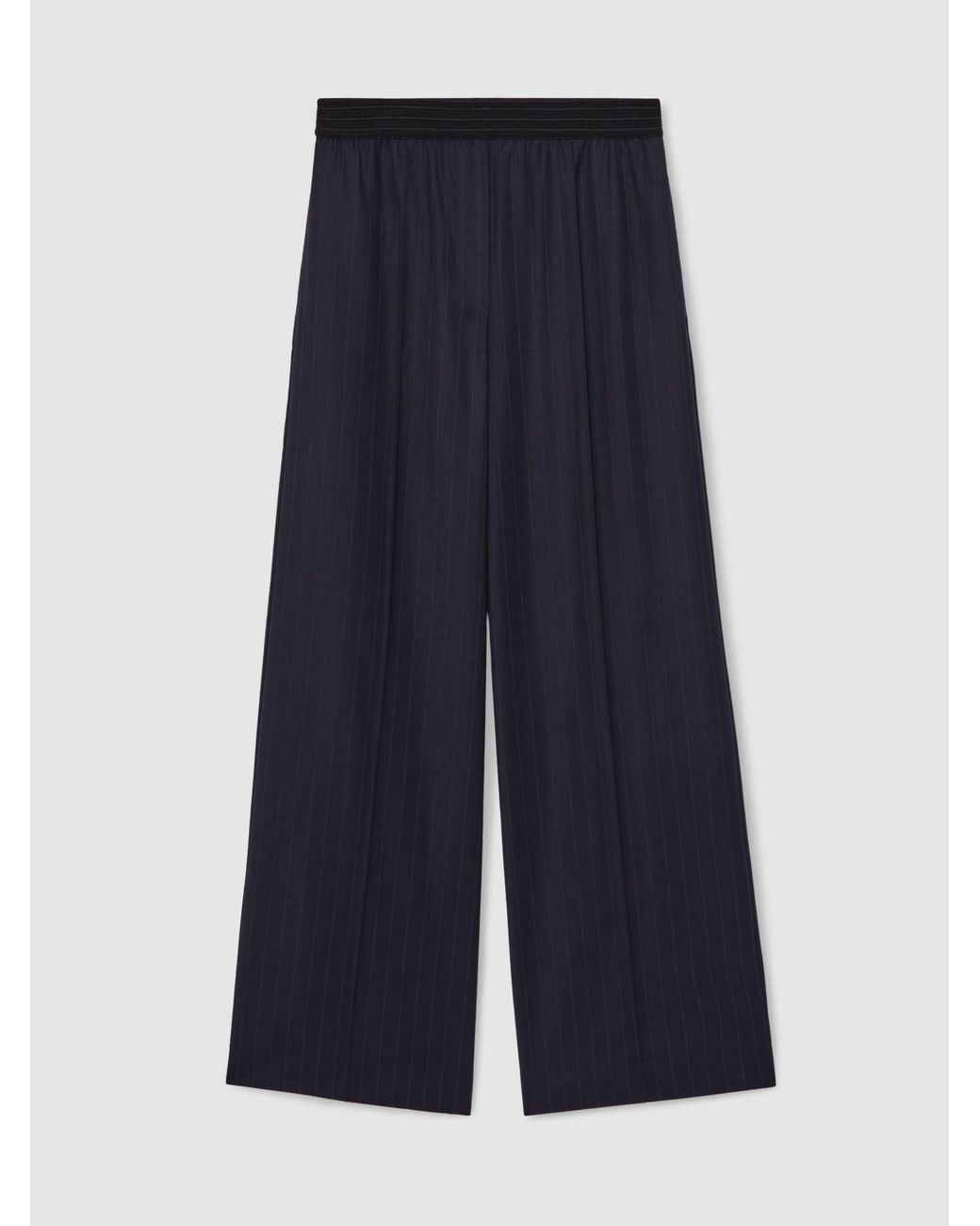 Reiss Blue Wool-Blend Pinstripe Wide-Leg Trousers