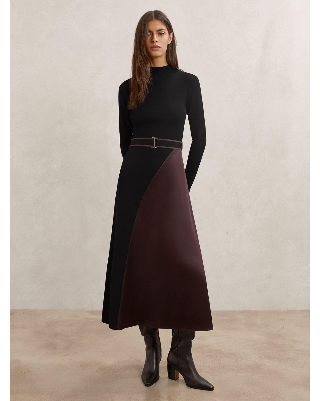 Reiss Burgundy Colour-Block Knitted Midi Dress in Natural | Lyst Reiss Burgundy Colour-Block Knitted Midi Dress in Natural | Lyst