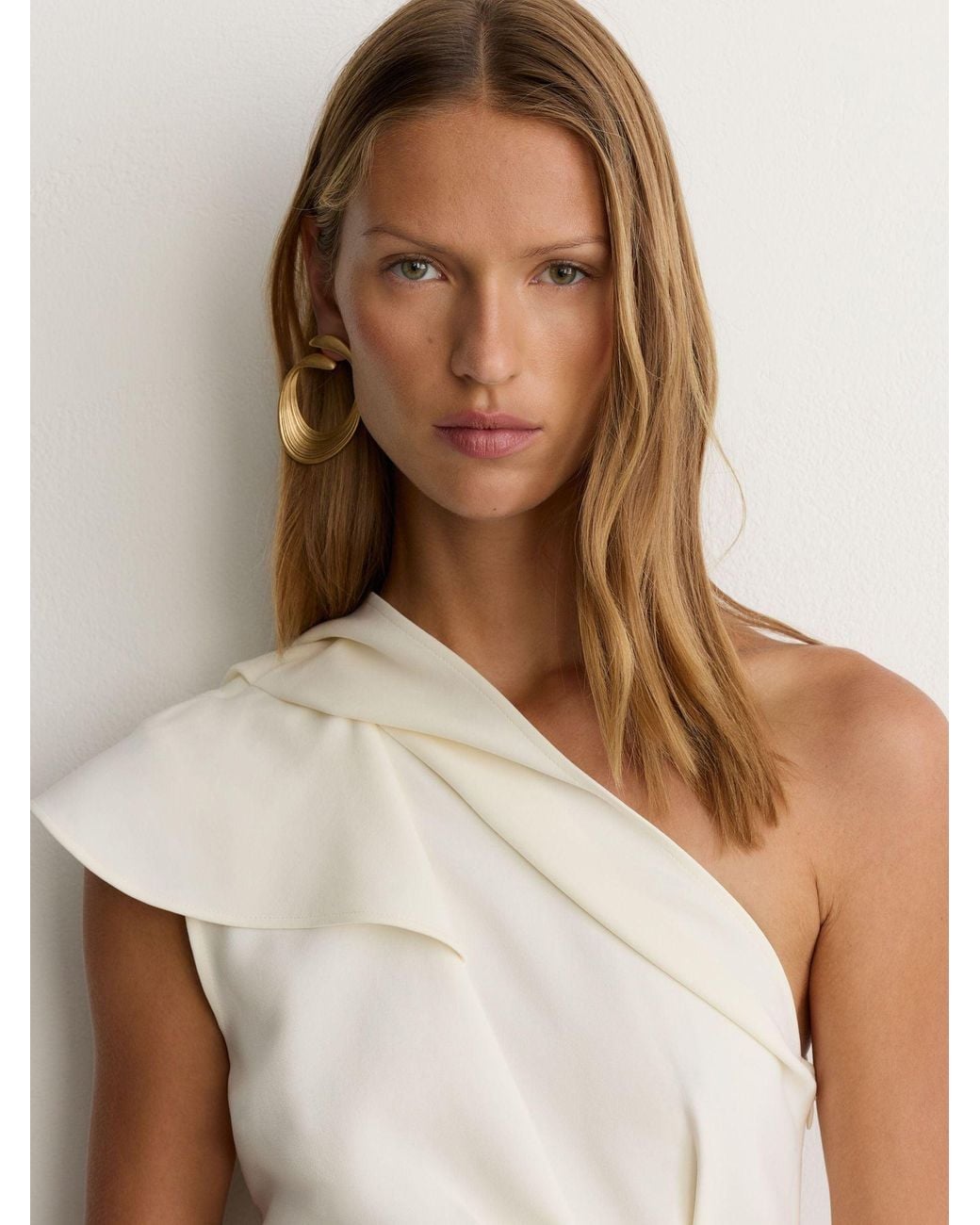 Reiss Natural One-Shoulder Structured-Frill Top
