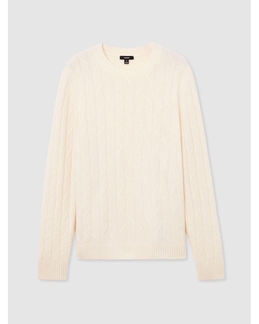 Reiss Leyton - Ivory White Wool Twisted-cable Crew-neck Jumper, M for men