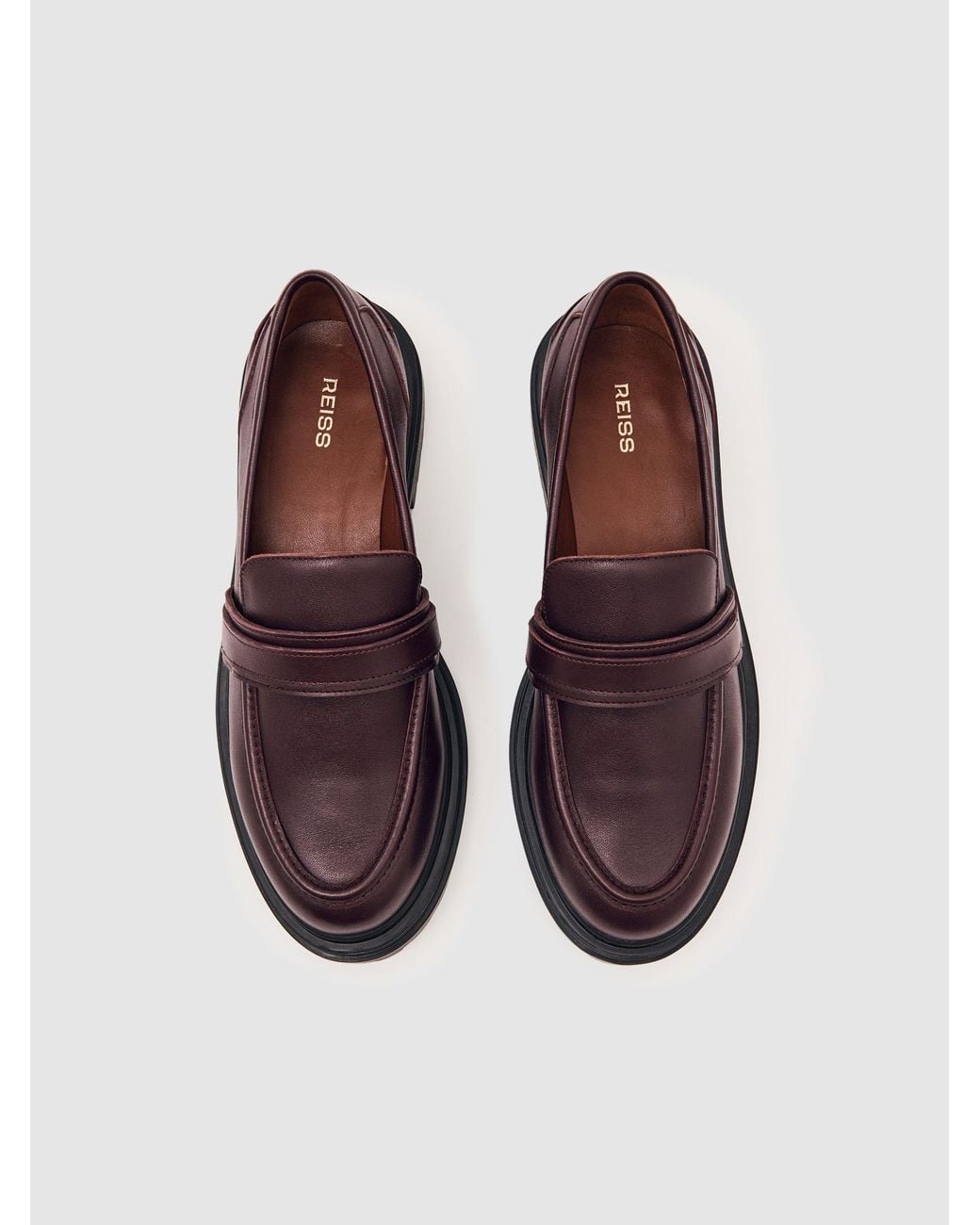 Reiss Red Leather Strap-Detail Lug-Sole Loafers