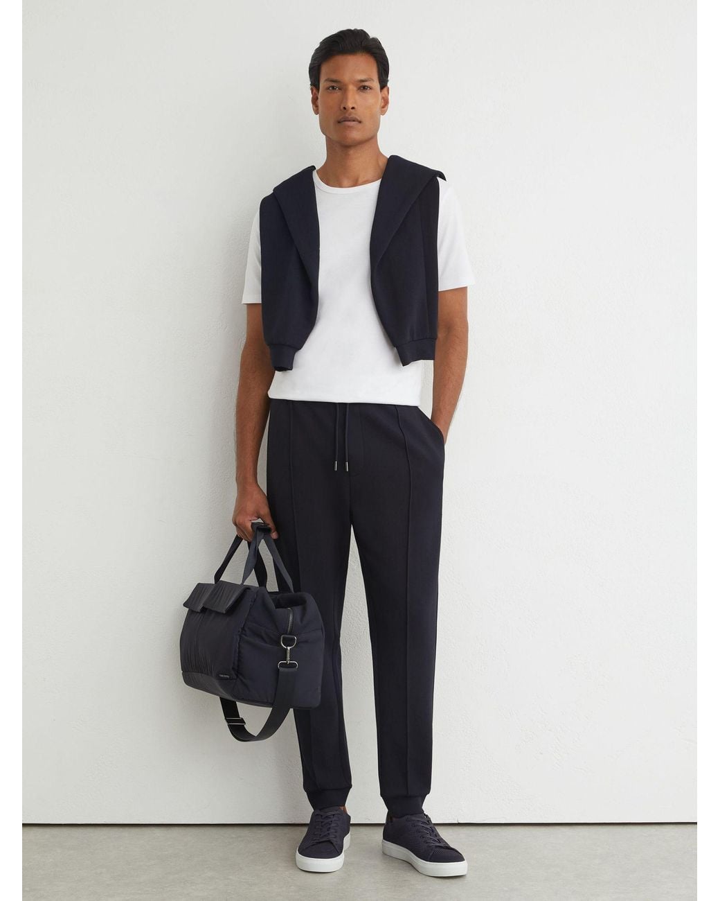 Reiss White Sueded Interlock Jersey Cuffed Joggers for men
