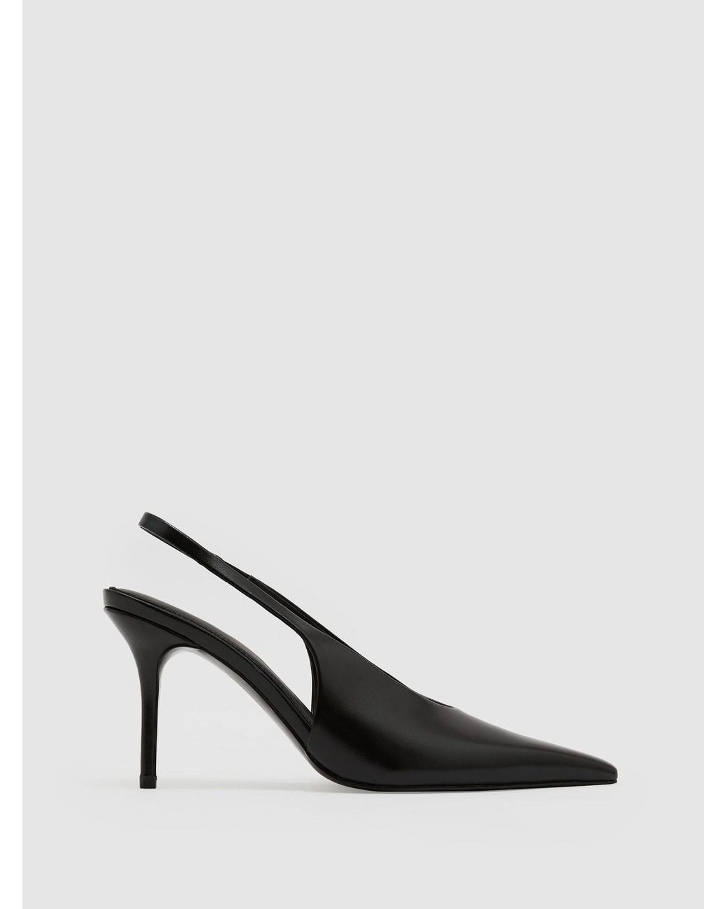 Reiss Black Leather Slingback Mid-Heel Court Shoes