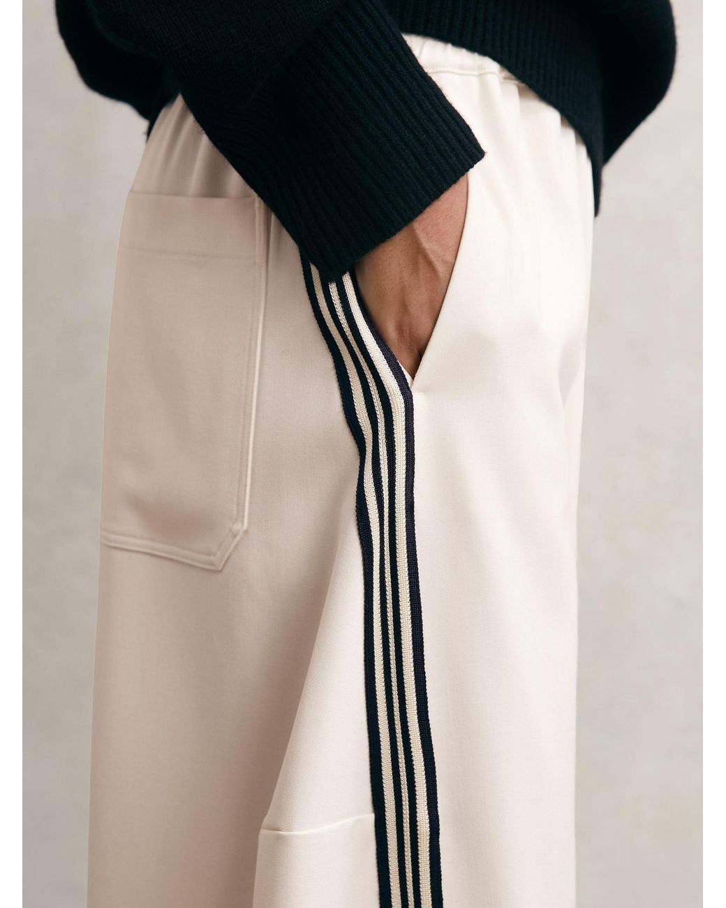 Reiss Natural Barrel-Leg Side-Stripe Trousers