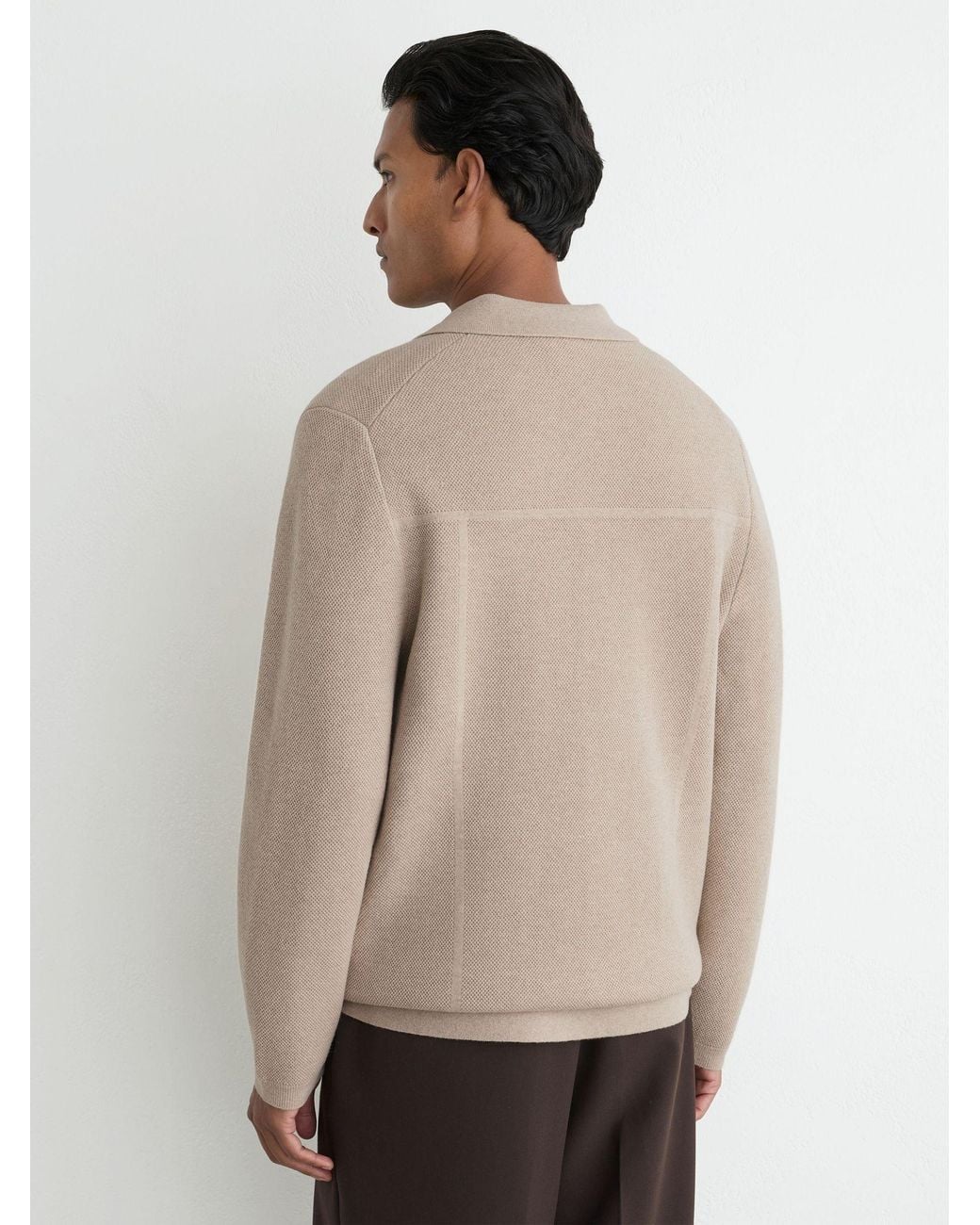 Reiss Natural Wool Collared Patch-Pocket Cardigan for men