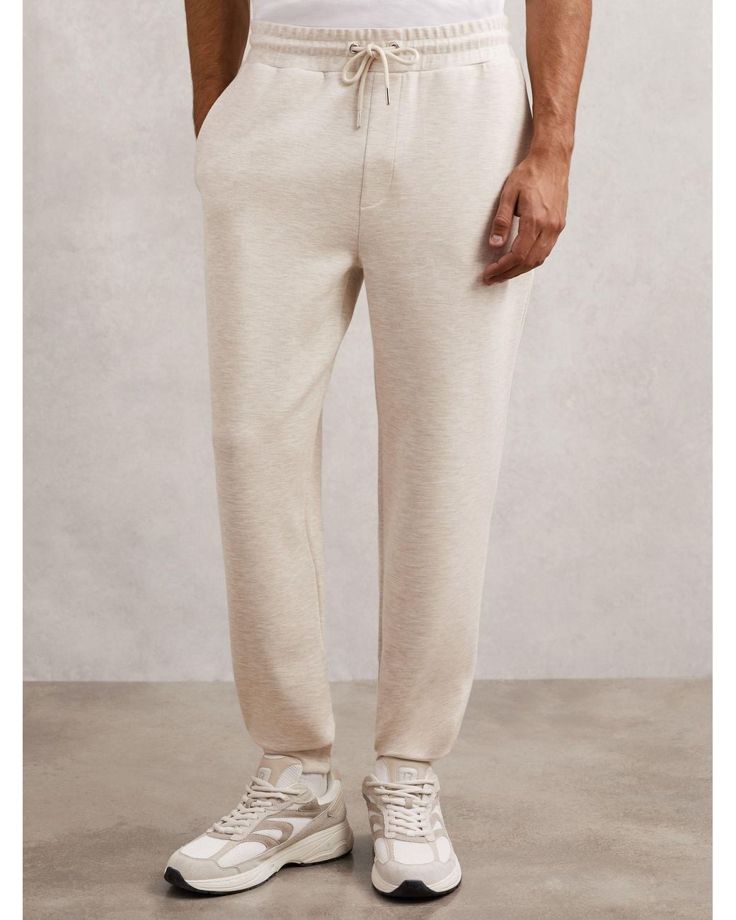 Reiss Natural Jersey Drawstring Cuffed Joggers for men
