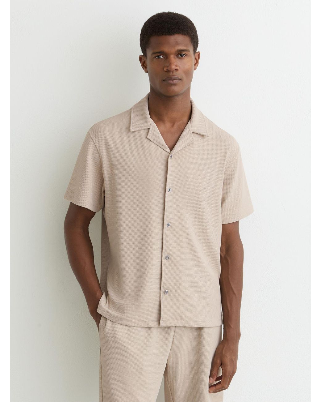 Reiss Natural Textured Cuban-Collar Shirt for men
