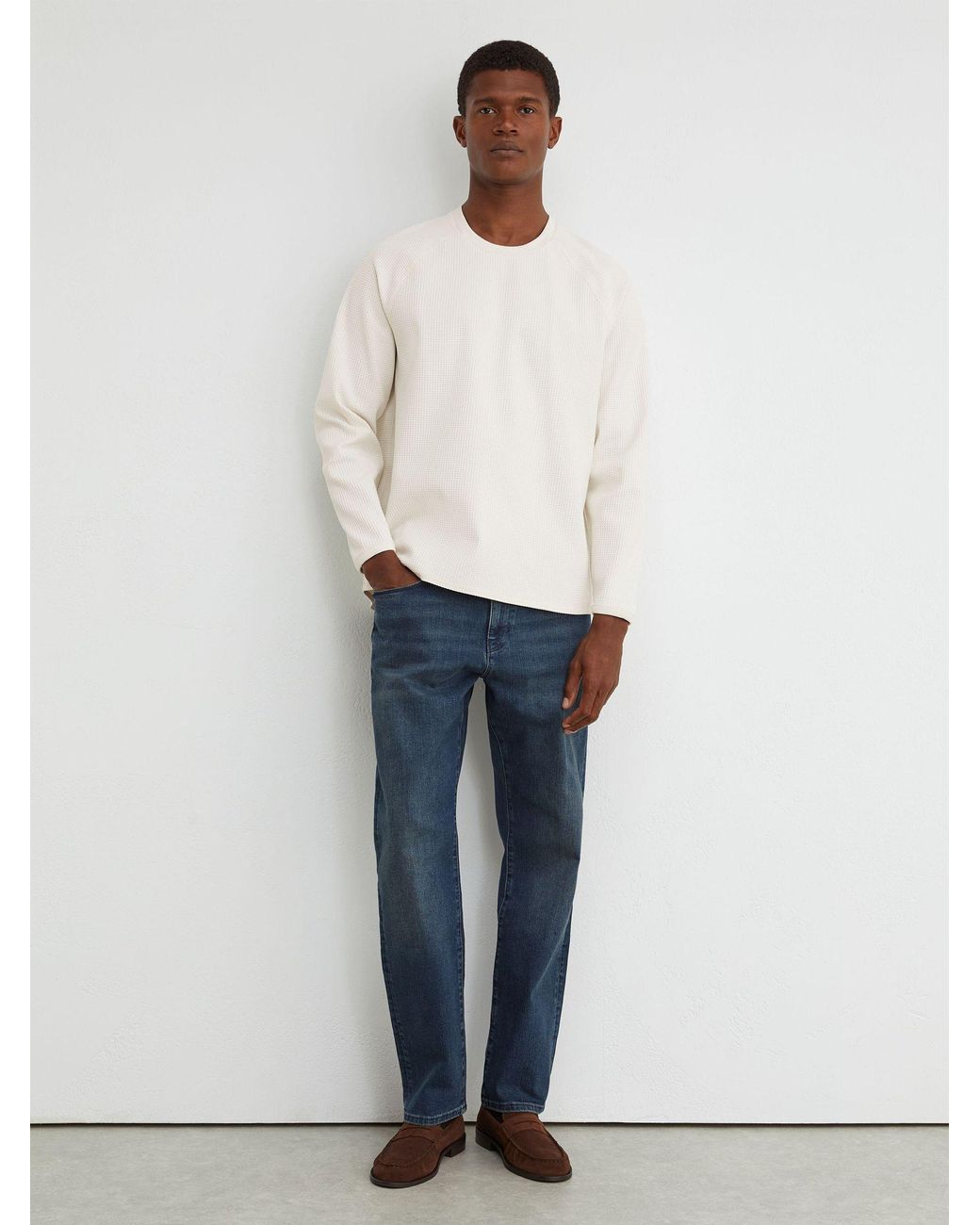 Reiss White Waffle Crew-Neck Sweatshirt for men