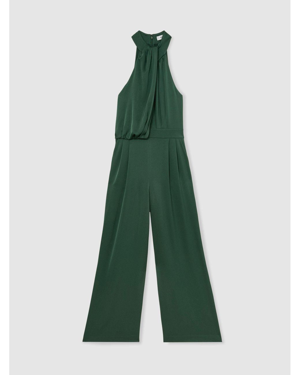 Reiss Green Petite Satin Draped Wide-Leg Jumpsuit