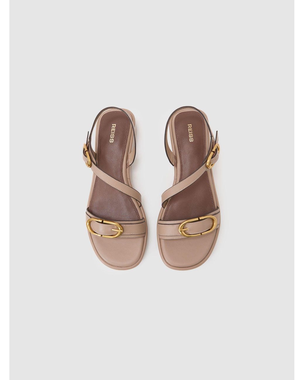 Reiss Gray Leather Double Buckle Flatform Sandals