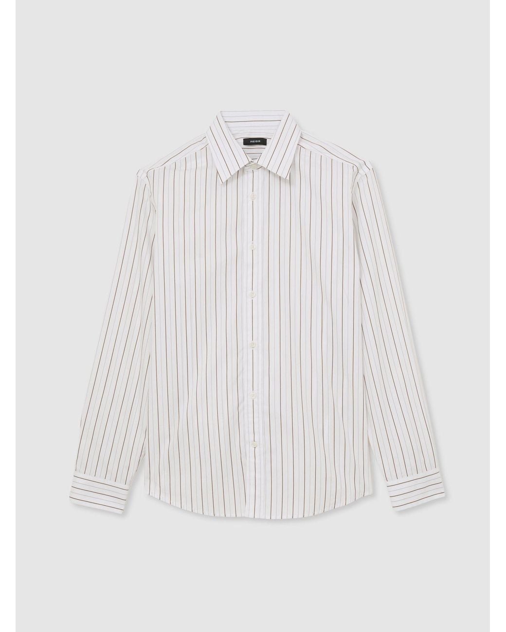Reiss Gray Stripe Cotton Pinstripe Spread-Collar Shirt Regular-Fit for men