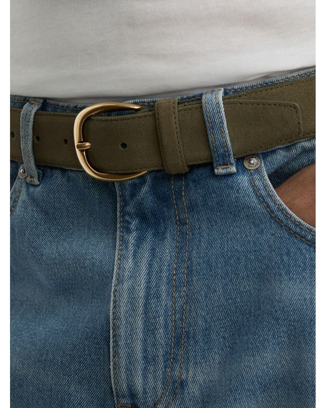 Reiss Green Pierce Curved-Buckle Belt for men