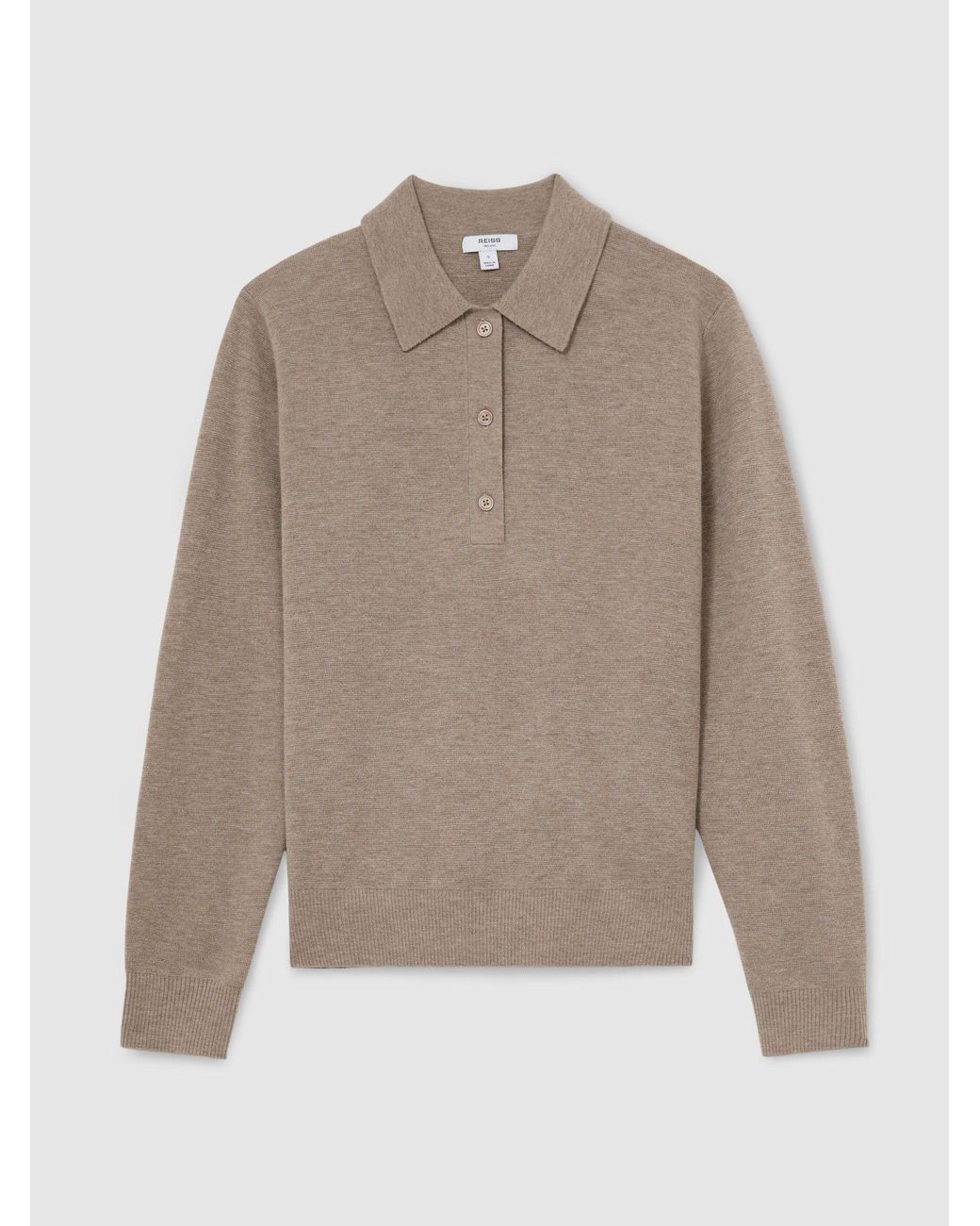 Reiss White Merino Wool Knitted Polo Jumper