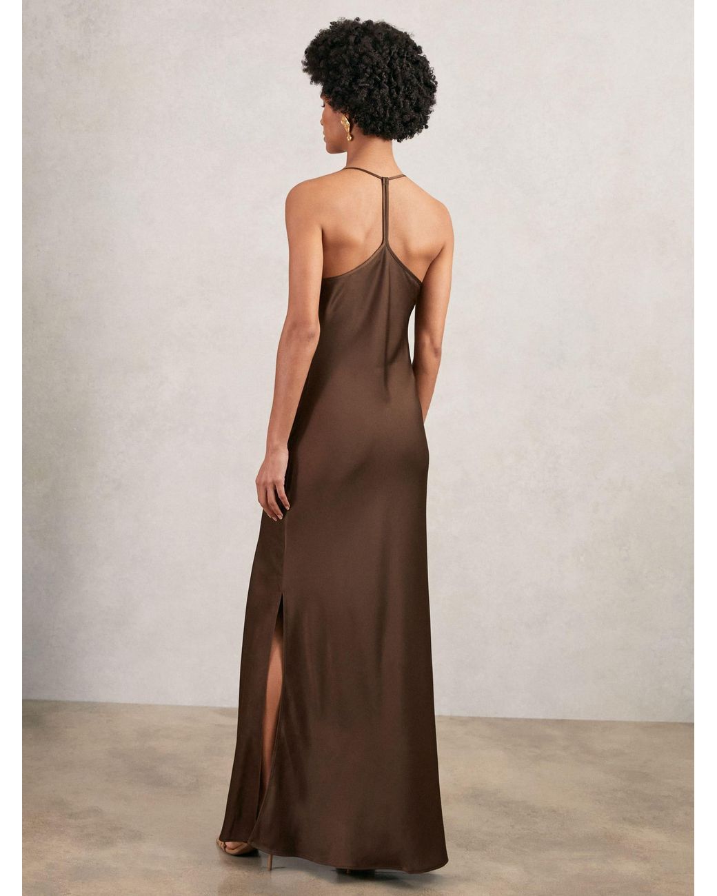 Reiss Satin Cowl Neck Slip Dress in Brown | Lyst