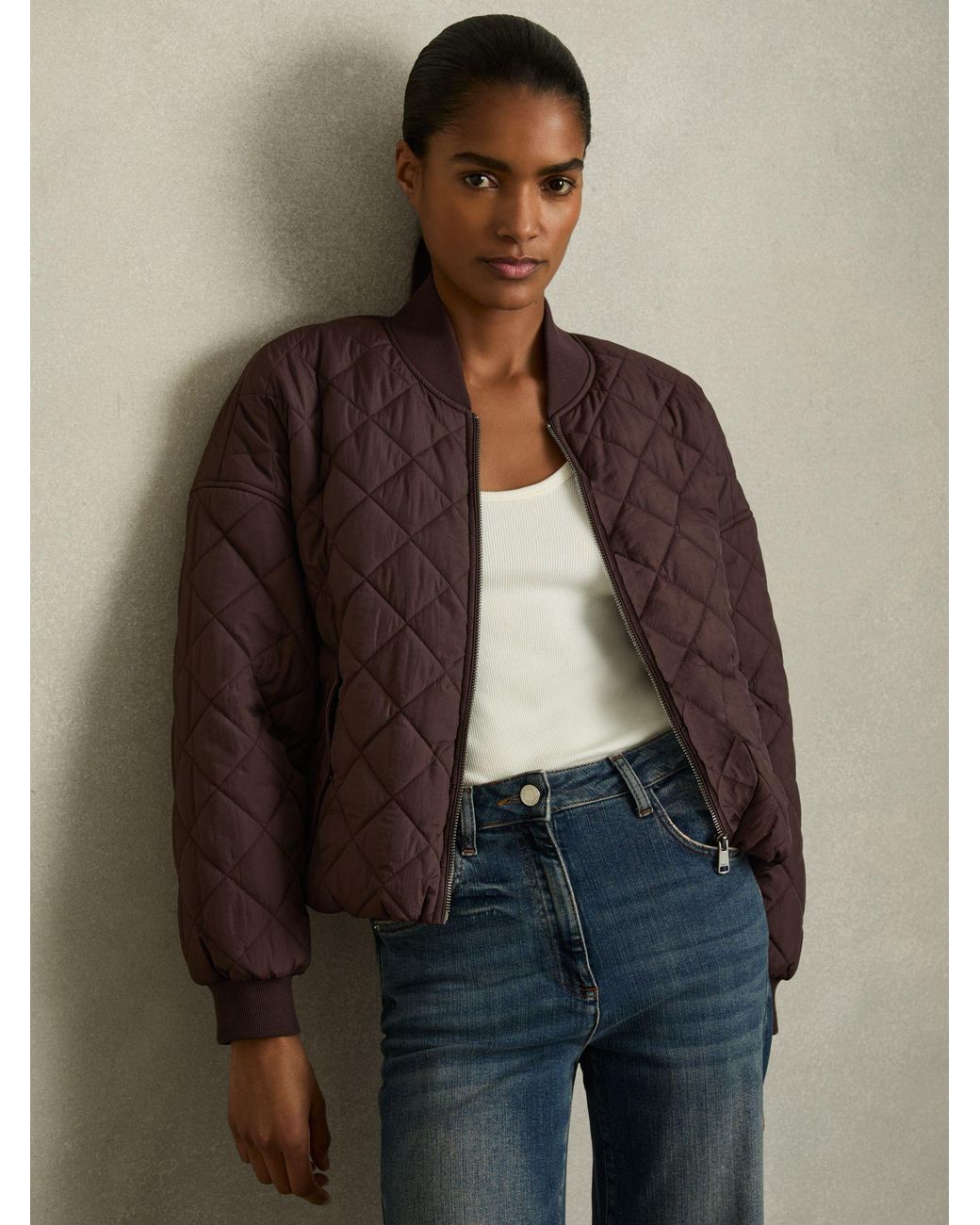 Reiss Blue Quilted Zip-Through Bomber Jacket