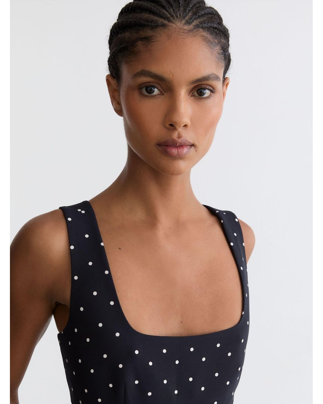 Reiss Blue Polka Dot-Print Belted Midi Dress