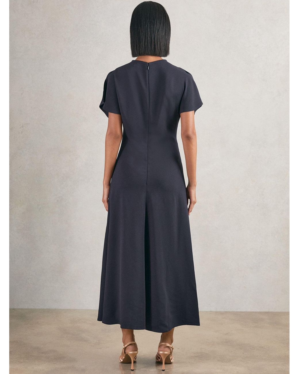 Reiss Blue Ruched-Front Midi Dress