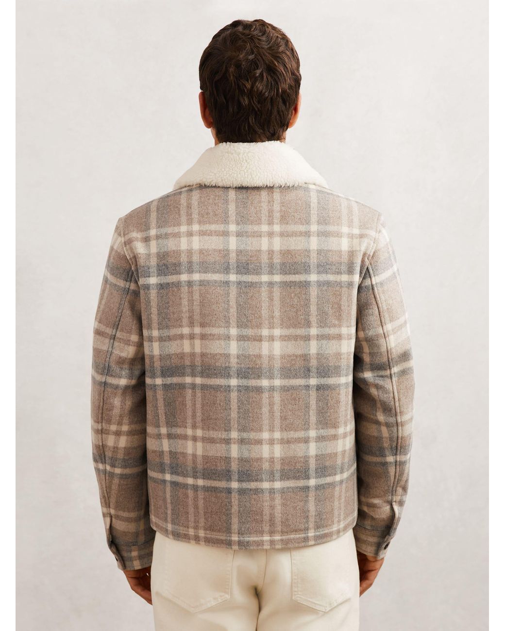 Reiss Natural Wool-Blend Check Fleece-Collar Jacket for men