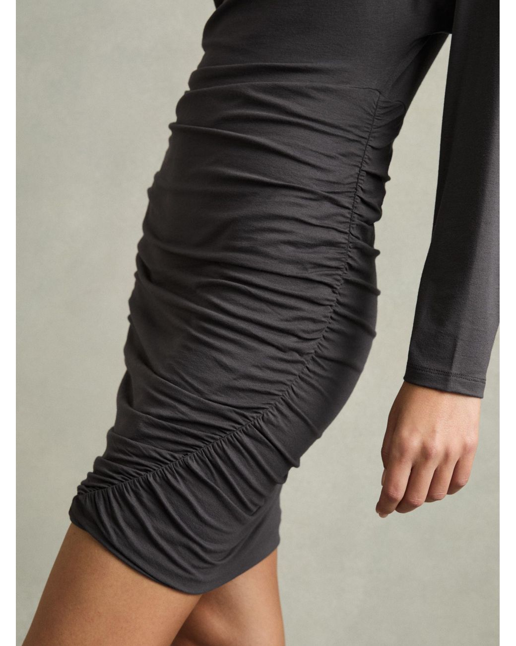 Reiss Black Ruched Mini Dress
