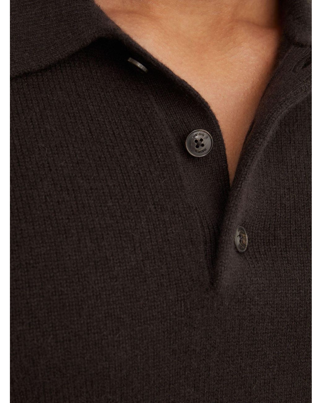 Reiss Black Cashmere Half-Button Polo Jumper for men