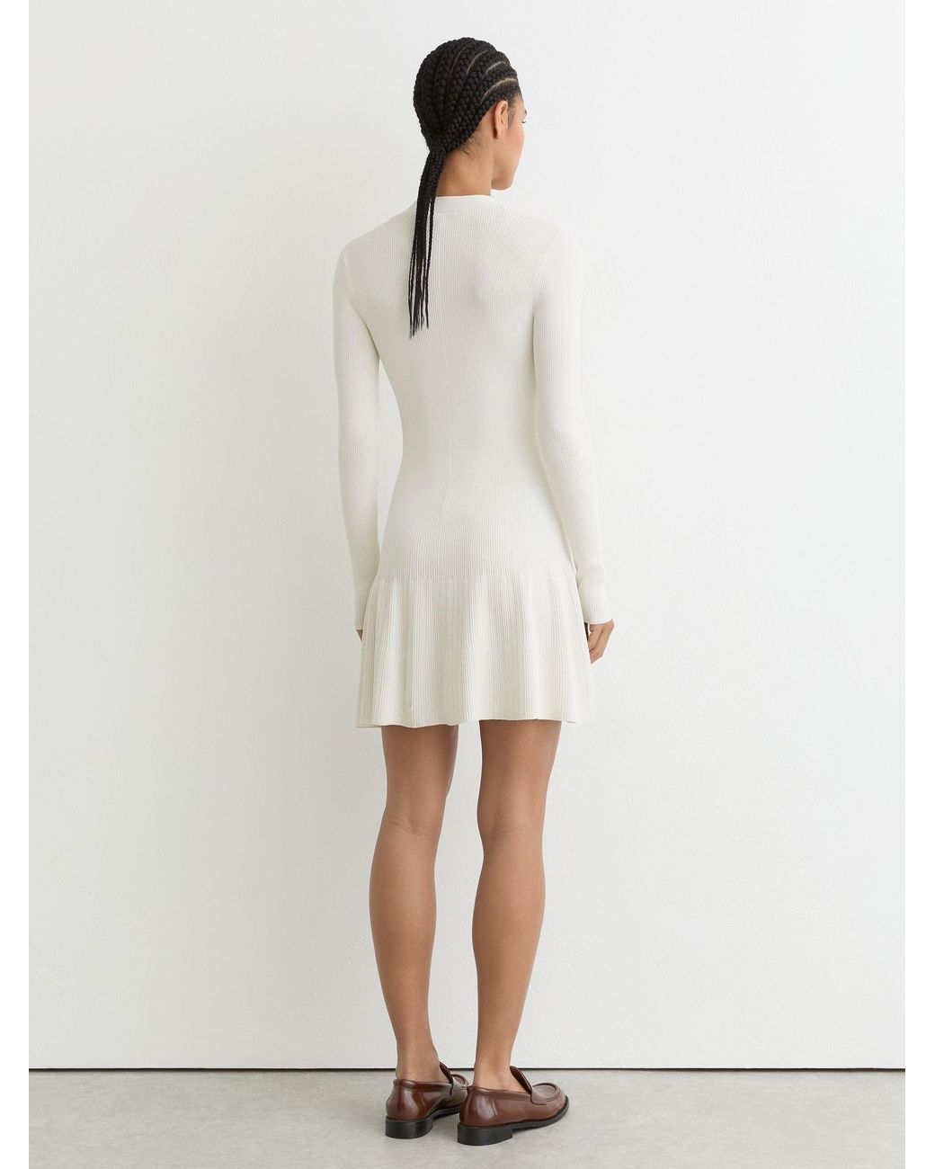 Reiss White Knitted Button-Detail Mini Dress