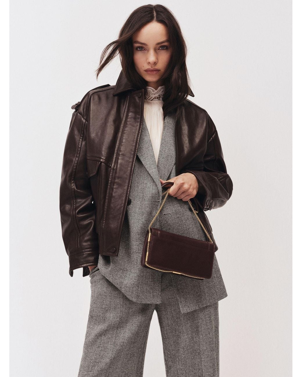 Reiss Brown Peyton Oversized Leather Jacket