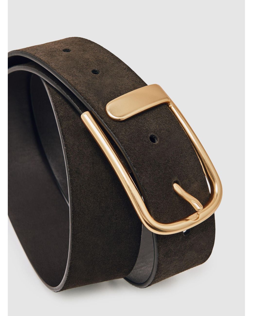 Reiss Black Iyla - Chocolate Suede Half Keeper Belt