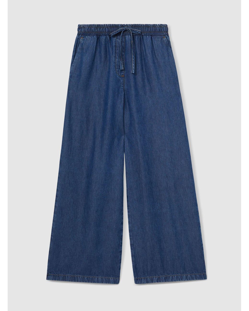 Reiss Parker - Mid Blue Wide-leg Chambray Drawstring Trousers, Us 0 L