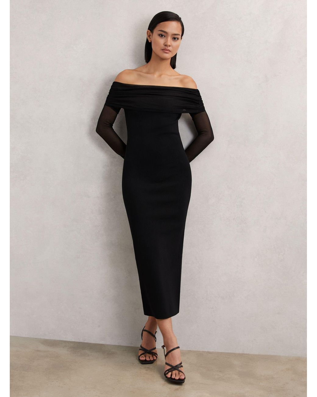 knee length dresses for ladies Rent Reiss Navy Lace Wrap Midi Dress main image 0