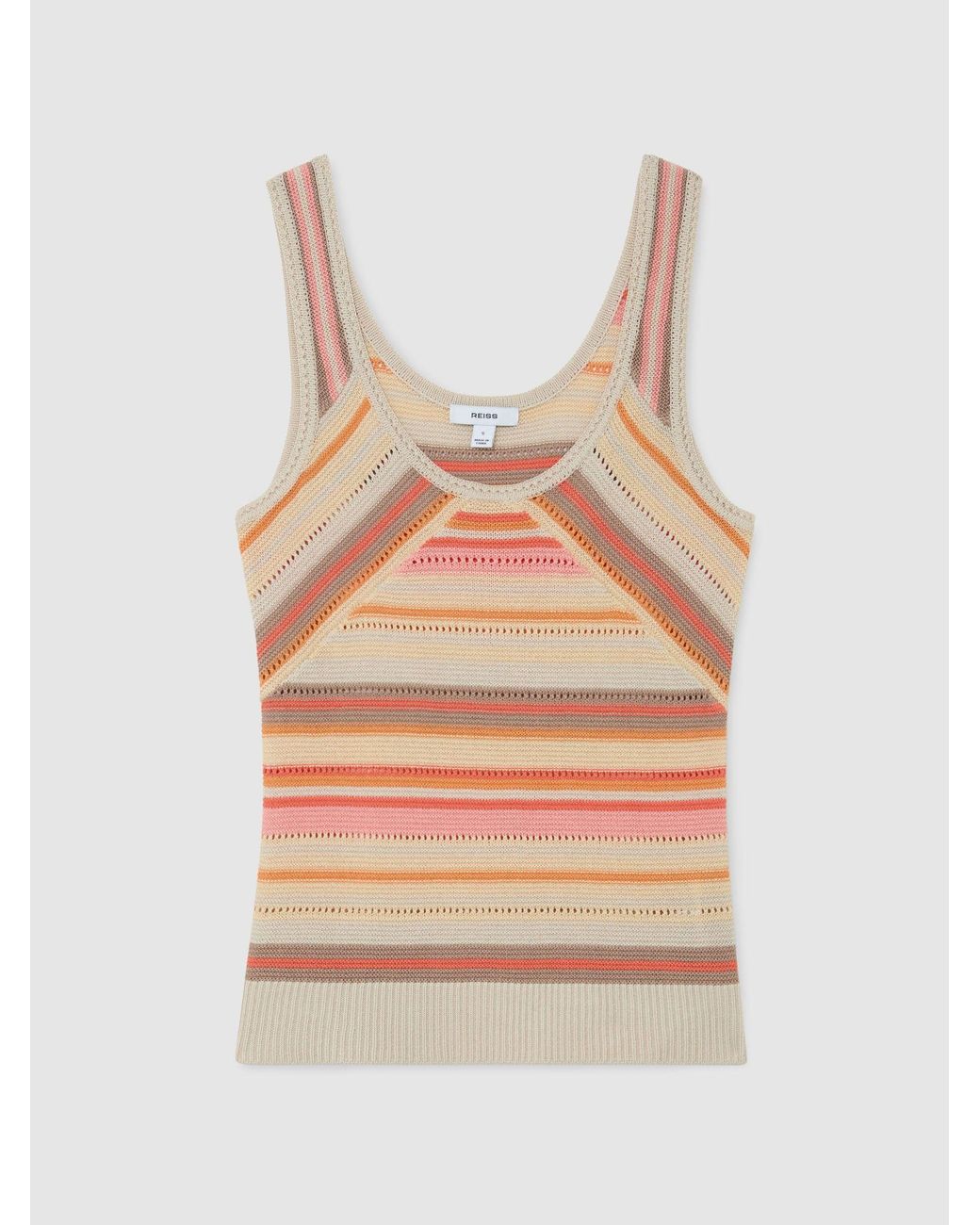Reiss Multicolor Miriam - Neutral/coral Striped Knit Scoop-neck Vest, M (us 8-10)