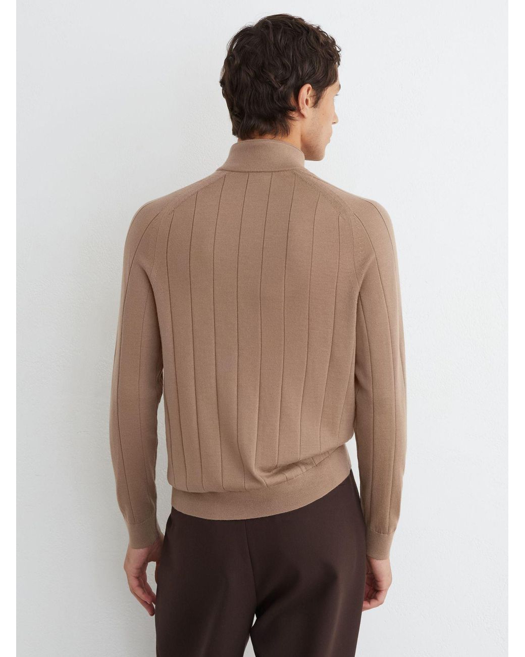 Reiss Findlay - Camel Brown Merino Wool Wide-rib Half-zip Jumper, L for men