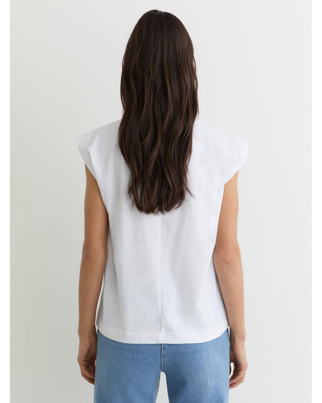 Reiss White Millie Cotton Cap-Sleeve T-Shirt