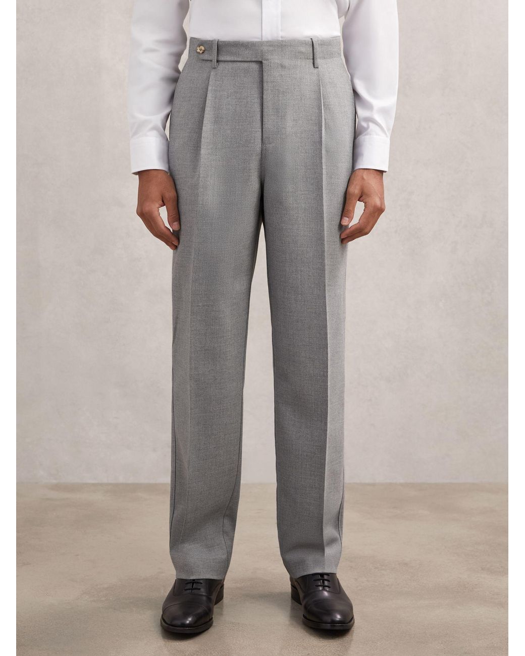 Reiss Gray Tailored-Fit Pleated Suit Trousers for men