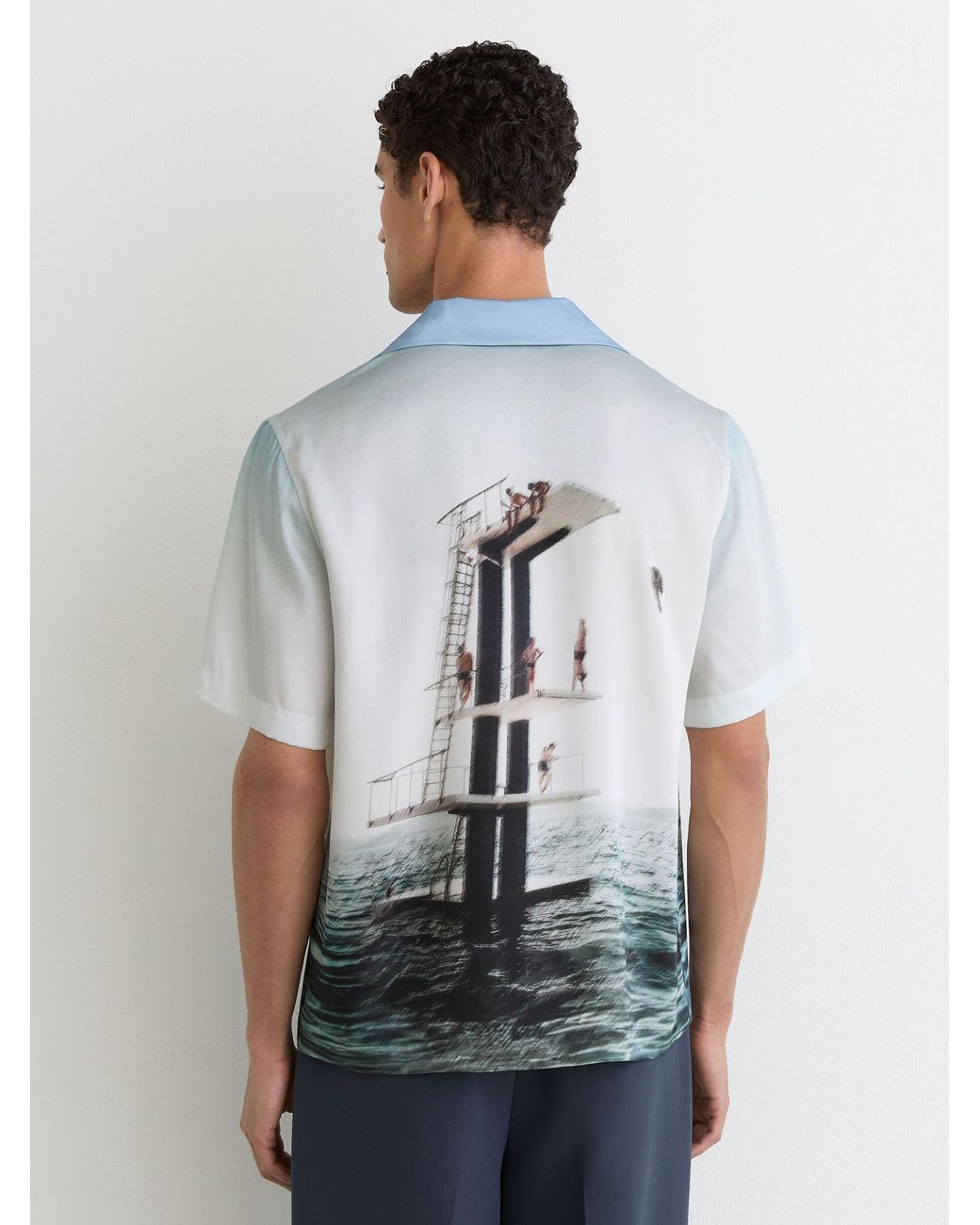 Reiss White Print Cuban-Collar Shirt for men