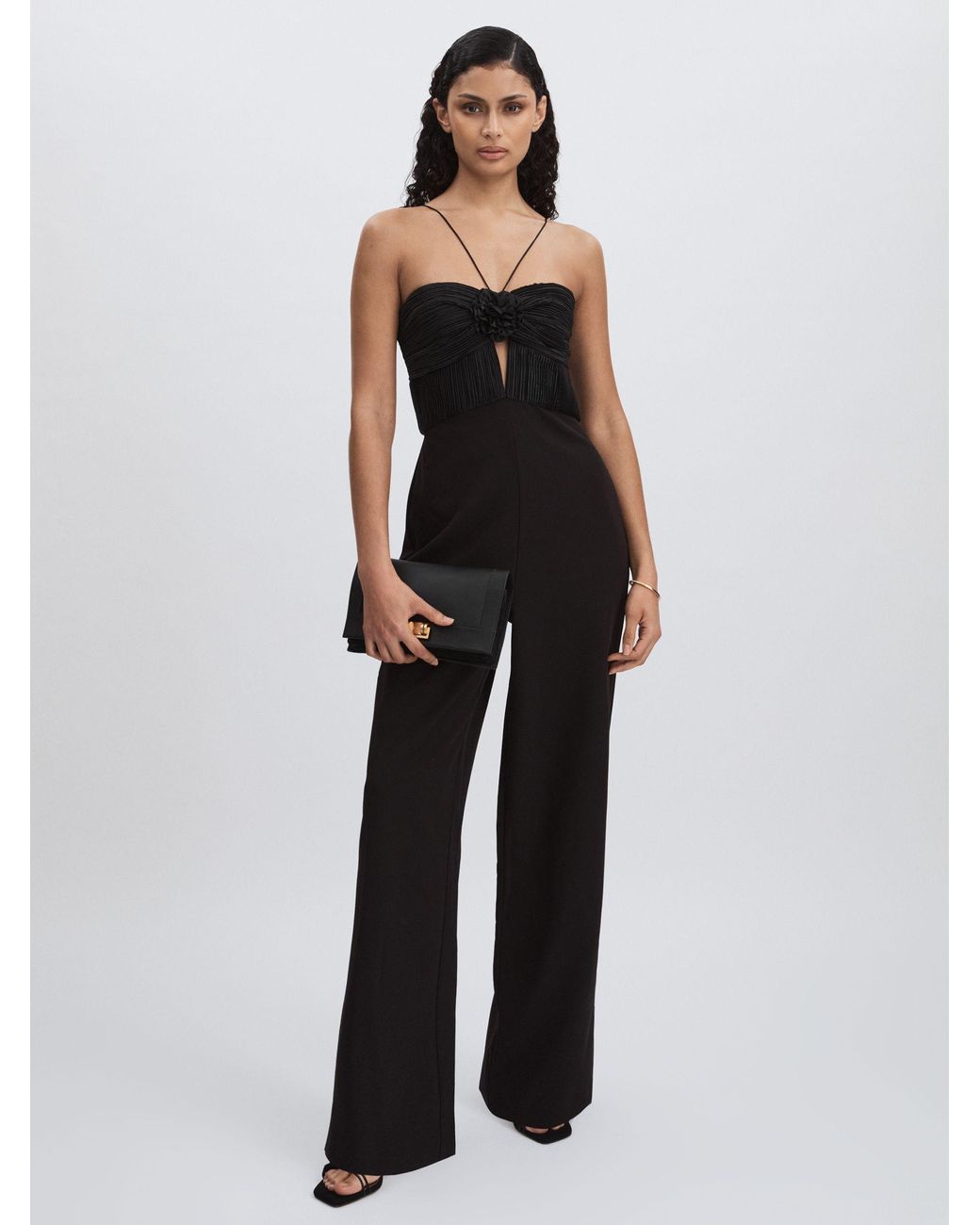AMUR Black Cady Rosette Jumpsuit