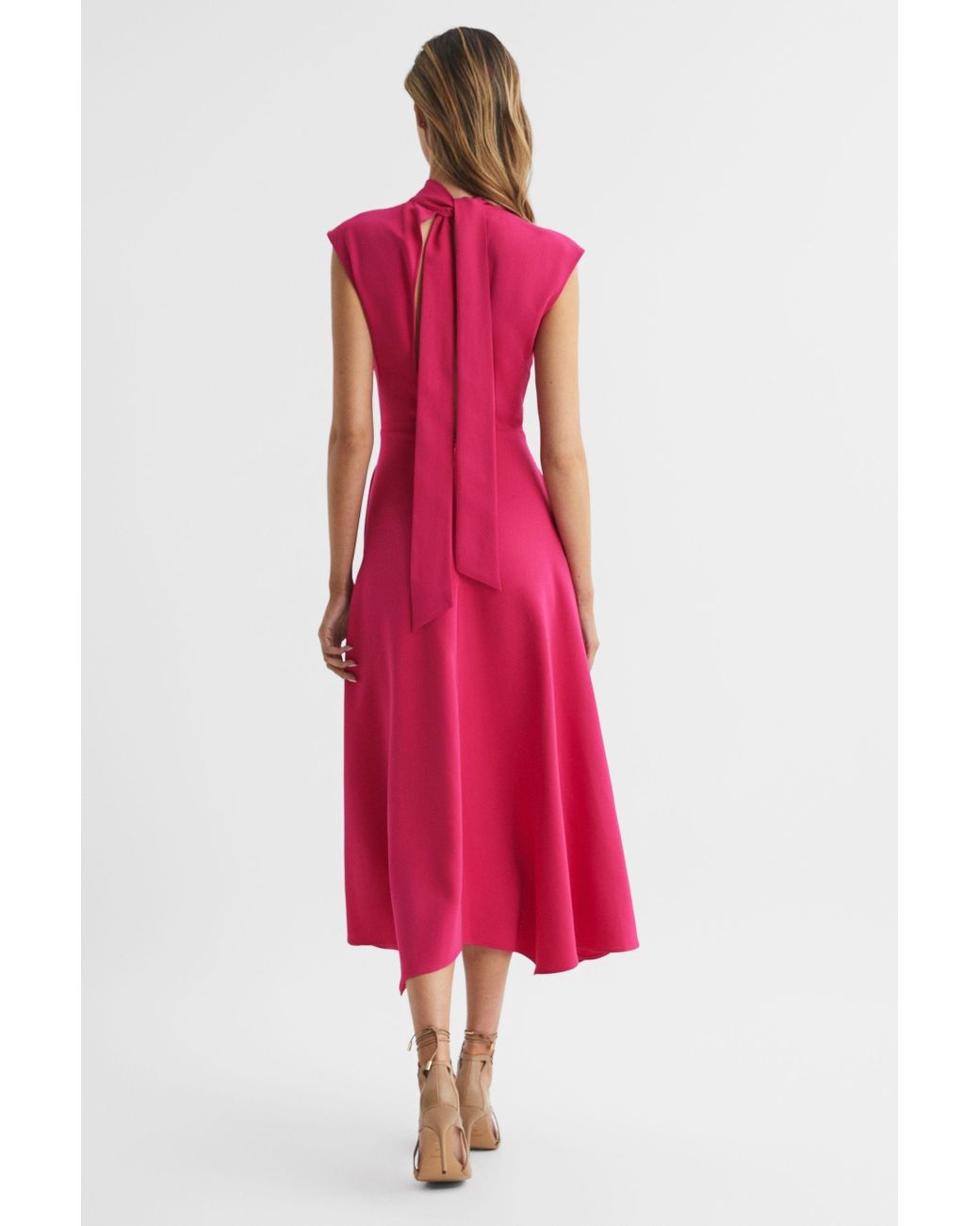 Reiss Livvy Bright Pink Open Back Midi Dress Us 10 Lyst UK