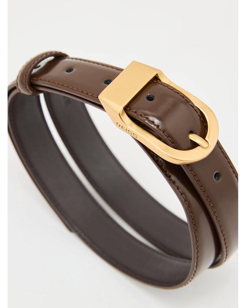 Reiss Brown Hazel - Chocolate Leather Curved-buckle Belt, Medium