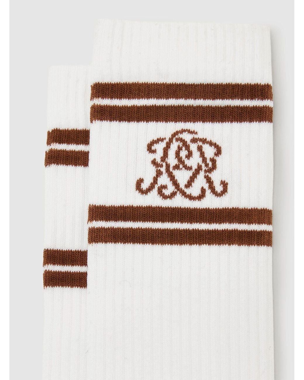 Reiss White Camel Monogram Cotton-Blend Rib Sport Socks, M & L for men